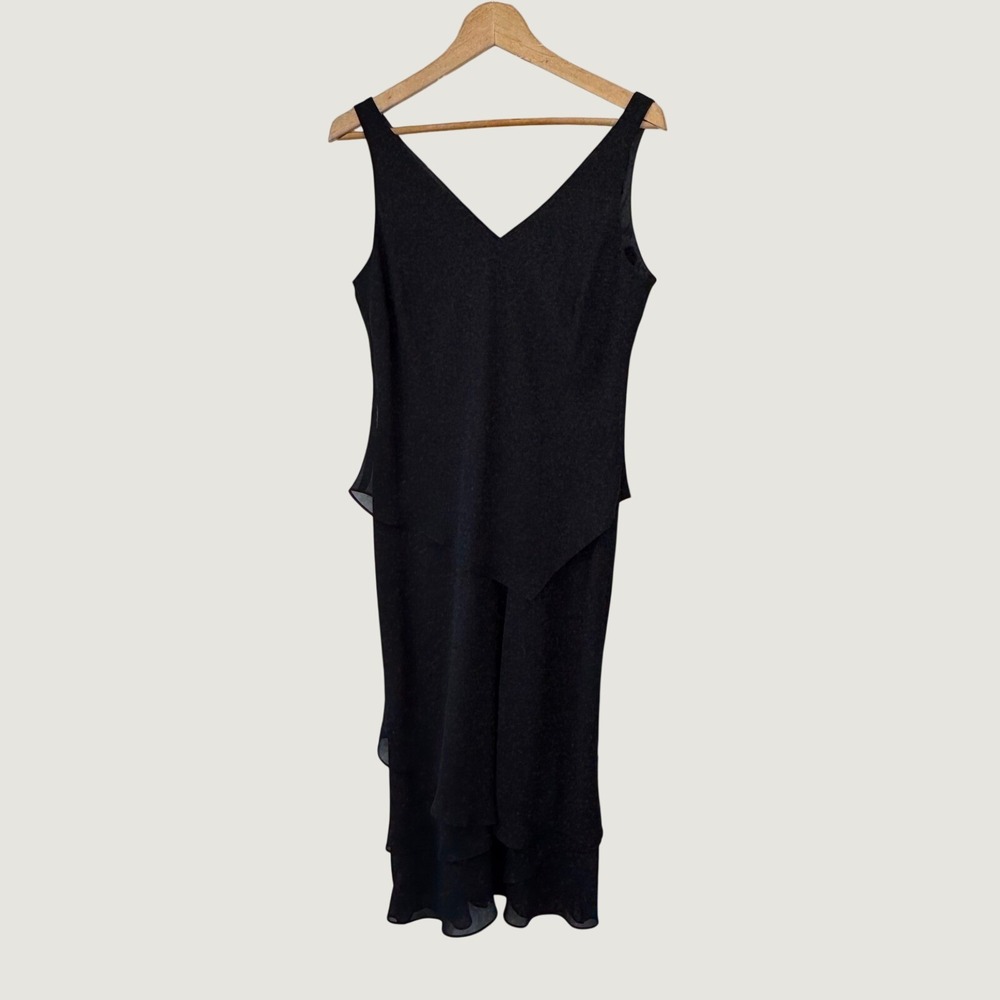Evan-Picone Dress Size 12 Black Tiered Sleeveless Chiffon Formal Evening Elegant